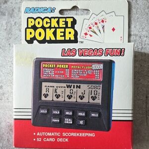 Vintage Radica Pocket Poker Handheld Electronic Game - Black with Red Accents